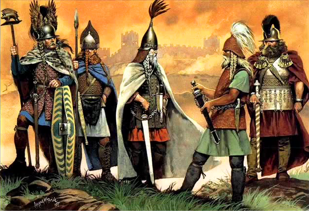 Ancient British, Gallic and German costumes.  Celtic warriors, Germanic  tribes, Celtic clothing