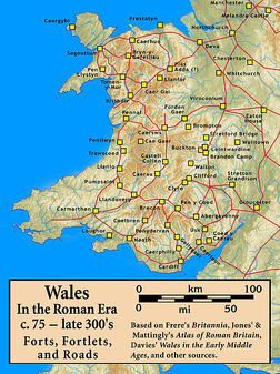 Roads and towns of Roman Wales, c. 200 AD.