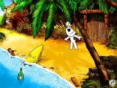 Reksio na plaży Wyspy Skarbów