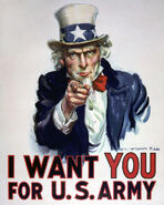 J. M. Flagg's Uncle Sam recruited soldiers for World War I. Based on the Kitchener poster.