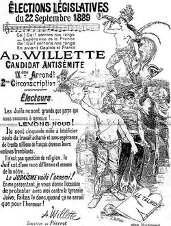 1889 French elections Poster for antisemitic candidate Adolf Willette