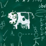 A dairy cow on a black board.