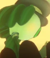 Side view of vision's head. His pupil slightly pops out of his schlera.