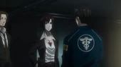 Ginoza and Aoyanagi discuss the exchange of Enforcers between their Divisions.
