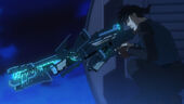 Ginoza about to kill Wong using the Assault Dominator.