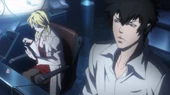 Kogami and Shion discuss the helmet.