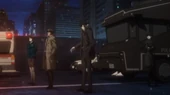 Enforcers and Akane Tsunemori waiting for Ginoza.