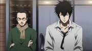 Kogami helping Saiga with the dishes.