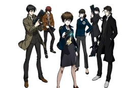 Division 01's major players in Season 2 (L→R): Nobuchika Ginoza, Sho Hinakawa, Akane Tsunemori, Mika Shimotsuki, Yayoi Kunizuka and Sakuya Togane.