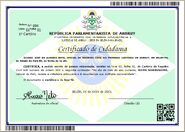 Certificado de cidadania, também em Espanhol. Sua versão impressa pelo Governo tem dados em Braille e timbre oficial.