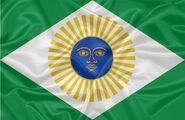 Bandeira Nacional da República Parlamentarista de Arbruy, autor do Sol de Mayo: José Bernardo de Tagle Inti.