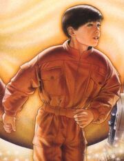 Anakin, com onze anos, na frente do  que prendia milhares de almas Massassi.