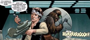 Han and Chewir repair the Falcon