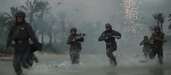 Fuzileiros Rebeldes bramindo nas prais de Scarif.