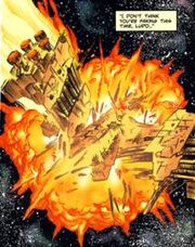 A nave de Ludo Kressh sendo destruída.