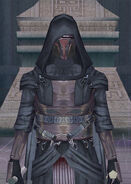 Uma alucinação de Revan na frente da tumba de Ludo Kressh (Star Wars: Knights of the Old Republic II: The Sith Lords)