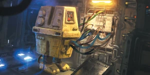 Um droide de energia GNK alimentando um equipamento