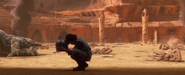 Boba lamenta a morte de seu pai em Geonosis