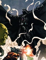 Vader, pulando, usando suas novas e poderosas pernas.