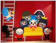 Marketing picture of Captain and Monk with Tobe, Ring Ring, Dong King, Pucca, Garu, one of Tobe's ninjas, and character similar to Hwayo