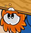 an Orange Puffle getting ready for the party