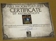 Charles Band signed certificate which comes with each replica