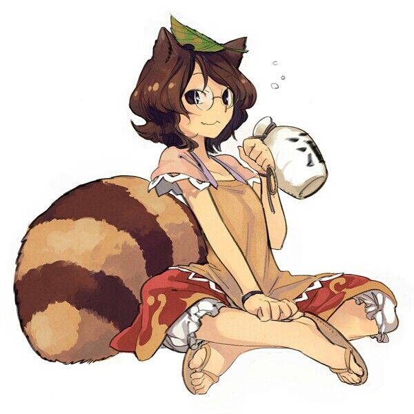 Cute anime girl with tanuki features