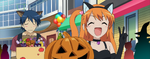 Rizumu drags Hibiki around on Halloween.