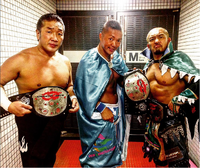 SUMO Fujii with CIMA and Gamma as Open The Triangle Gate Champions during his SUMØWZ reign