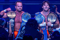 Nicholls and Haste as IWGP Tag Team Champions and the Strong Openweight Tag Team Champions