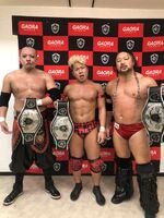 Takashi Yoshida, Kazma Sakamoto and Kento Kobune as Open The Triangle Gate Champions