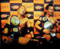 Naruki Doi and Masato Yoshino as the GHC Junior Heavyweight Tag Team Champion during their reign