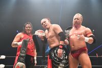 Takashi Yoshida, Yasushi Kanda and Kazma Sakamoto as Open The Triangle Gate Champions