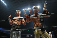 Sho and Yoh as the winners of the 2017 Super Jr. Tag Tournament