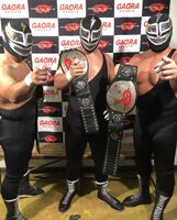 Strong Machine J, Strong Machine F and Strong Machine G as Open The Triangle Gate Champions