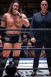 Takeshita accompained by Don Callis in September 2023
