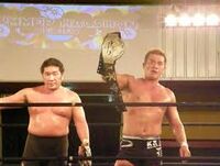 Mochizuki and Fujii as the Osaka Pro Wrestling Tag Team Champions