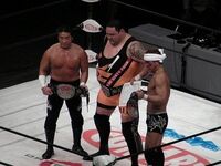 Mochizuki, Fujii and Akebono as Open The Triangle Gate Champions