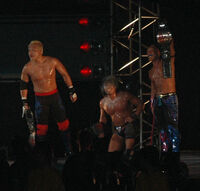 YAMATO as the Triangle Gate Champion with Gamma and Yasushi Kanda