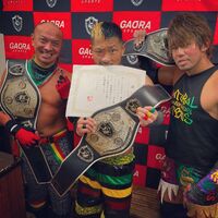 Kzy, Horiguchi, and Yokosuka as Open The Triangle Gate Champions on their second reign