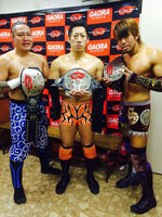 Susumu, Kanda and Saito as the Open the Triangle Gate Champions