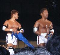 Saito and Susumu as the Open The Twin Gate Champions