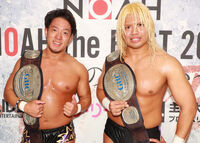 Tadasuke and Daisuke Harada as the GHC Junior Heavyweight Tag Team Champions