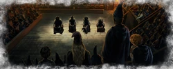 Barty is tried before the Council of Magical Law, along with Bellatrix, Rodolphus, and Rabastan Lestrange