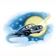 Flying Ford Anglia in front of the moon