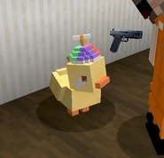 Quacki holding a gun