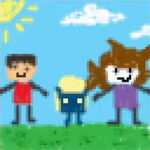 A painting of the Jaiden, Roier, and Bobby standing on a grassy field with a sunny background