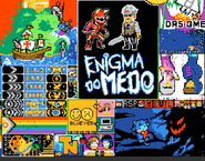 "Enigma do Medo" art, TubNet Logo, Technoblade Memorial, Wilbur's Computer, and Cellbit and Roier as Penguins.