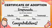 Empanada's certificate of adoption