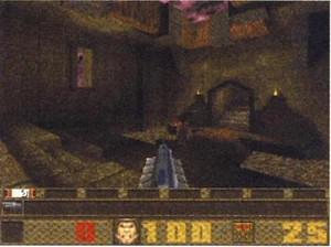 E1M2: Castle of the Damned start area. HUD and Shotgun model from Qtest.